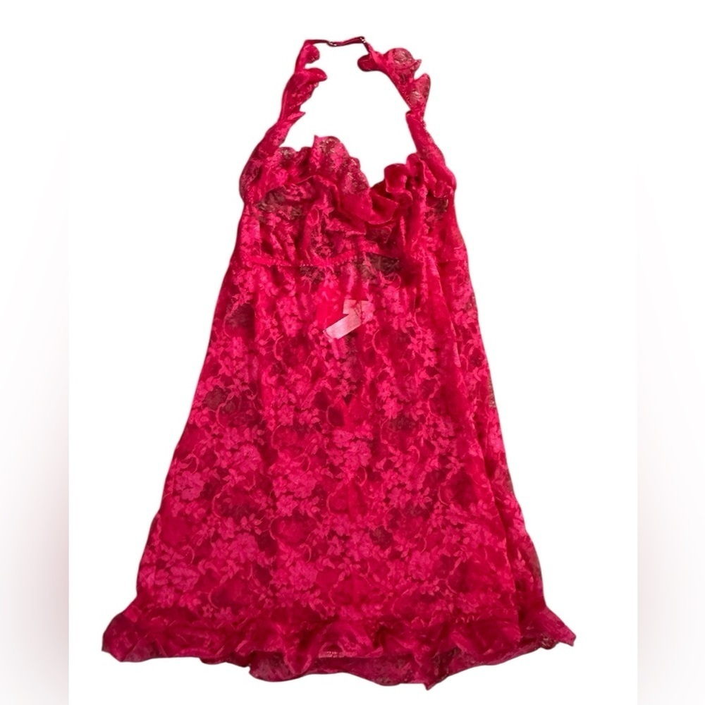 A403 Victoria secret Halter Lace Nighty Sleepwear lingerie sz S Hot fuschia